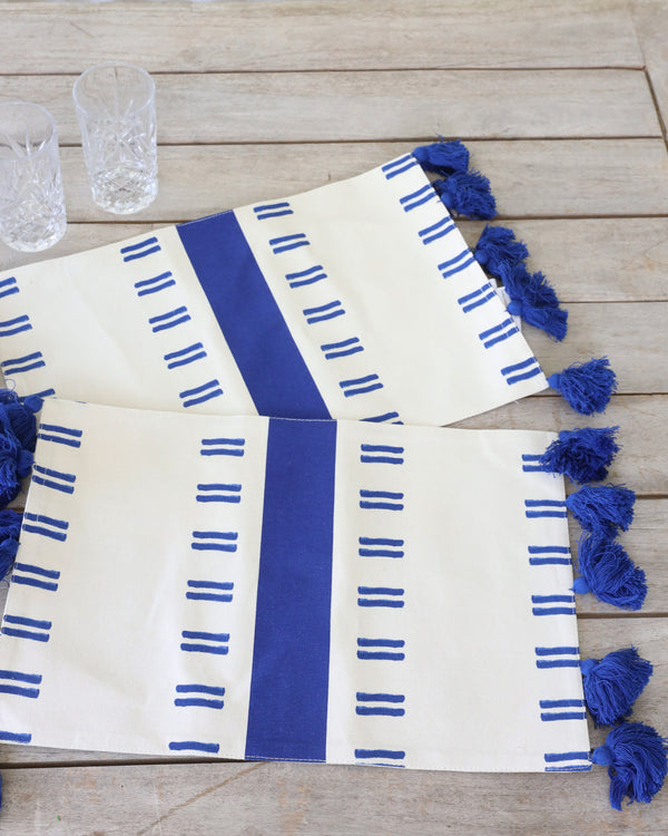 Santorini Organic Cotton Cloth Placemats Set of 2 with Tassels (12x18)